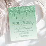 Convite para aniversário de 30 anos Verde de Drive<br><div class="desc">Este convite de trinta anos da moda apresenta uma borda cintilante verde e brilhante e borda azul. As palavras "aniversário de 30 anos" e o nome do convidado de honra aparecem em um script de escrita manual verde casual, com o resto do texto personalizável na fonte verde sans serif. O...</div>