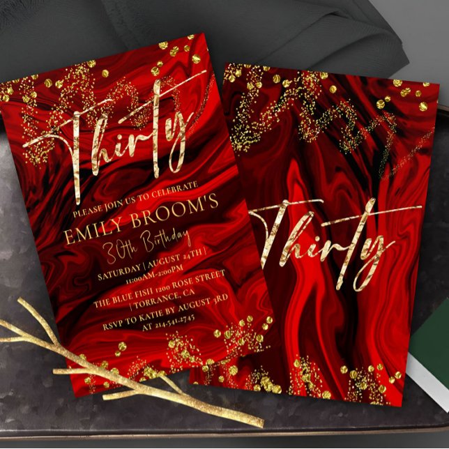 Convite para aniversário de 30 anos Vermelho Elega (Criador carregado)
