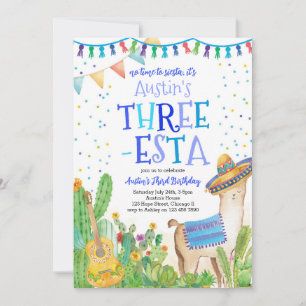 Convite para aniversário de 3 anos azul Fiesta Thr