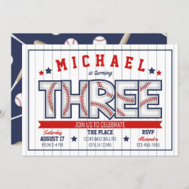 Convite para aniversário de 3 anos de Baseball