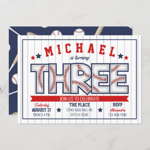 Convite para aniversário de 3 anos de Baseball