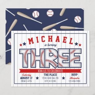 Convite para aniversário de 3 anos de basebol