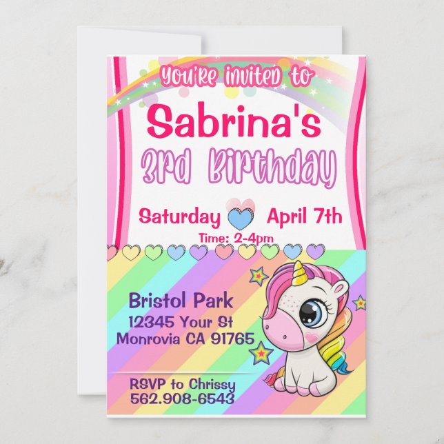Convite para aniversário de 3 anos de bebê bonito  (Frente)
