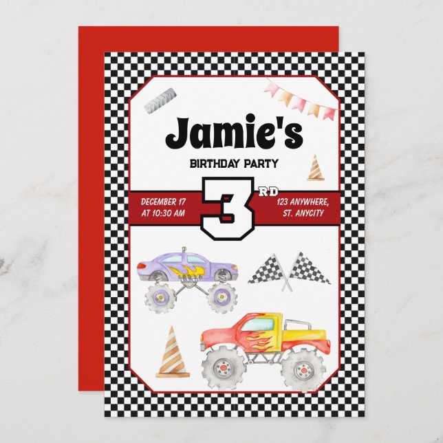 Convite para aniversário de 3 anos de caminhões mo (Frente/Verso)
