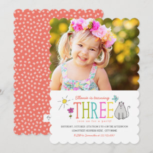 Convite para aniversário de 3 anos de Doodles Col