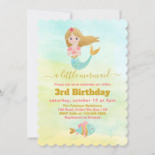 Convite para aniversário de 3 anos de Mermaid The