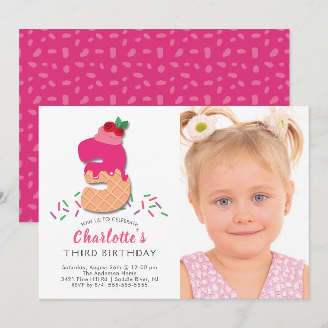 Convite para aniversário de 3 anos de Sorvete de   (Frente/Verso)