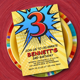 Convite para aniversário de 3 anos de Super-Herói