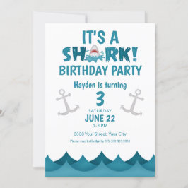 Convite para aniversário de 3 anos de tubarão