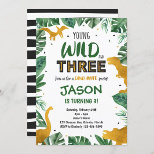 Convite para aniversário de 3 anos Dinossauro, Con