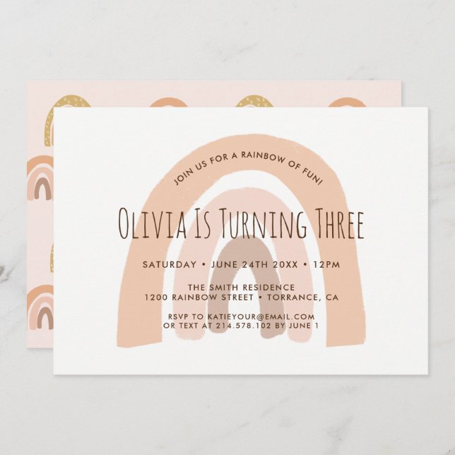 Convite para aniversário de 3 anos do Boho Pastel  (Frente/Verso)