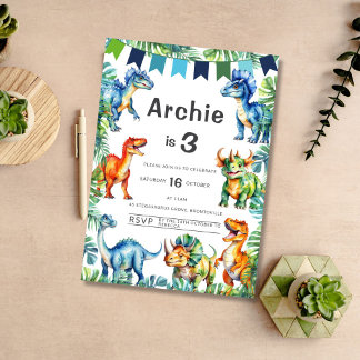 Convite para aniversário de 3 anos do Dinossauro