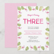 Convite para aniversário de 3 anos | flamingo trop