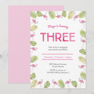 Convite para aniversário de 3 anos   flamingo trop