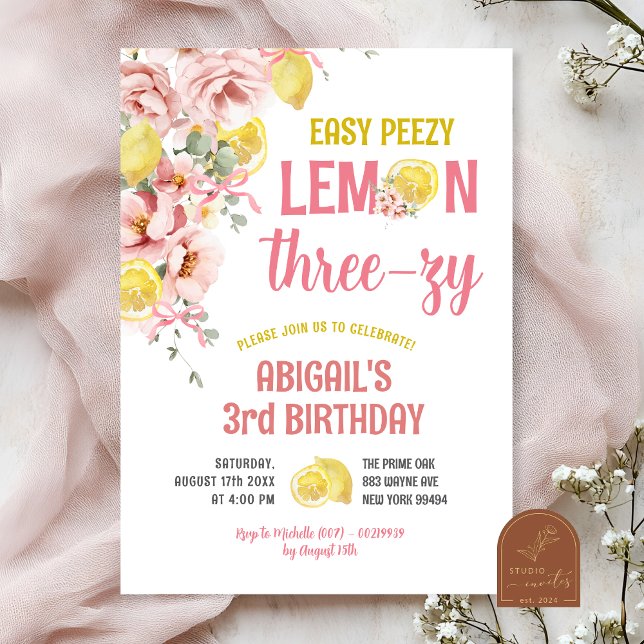 Convite para aniversário de 3 anos Lemon Three zy (Criador carregado)