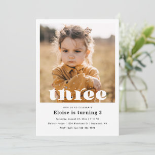 Convite para aniversário de 3 anos minimalista   A