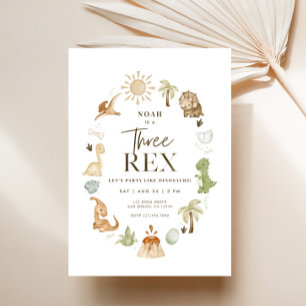 Convite para aniversário de 3 anos Rex Dinossaur