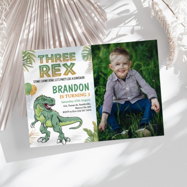 Convite para aniversário de 3 anos Rex do Dinossau (Criador carregado)