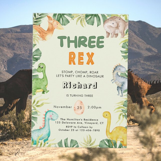 Convite para aniversário de 3 anos Rex do Dinossau (Criador carregado)