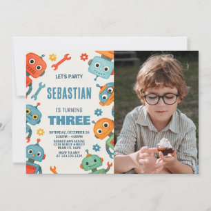 Convite para aniversário de 3 anos robô com foto