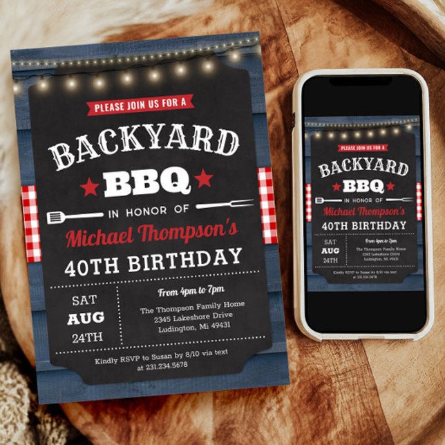Convite para aniversário de 40 anos de Barbecue de (Backyard Barbecue 40th Birthday Invitation)