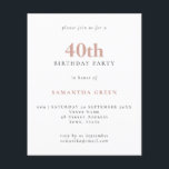 Convite para aniversário de 40 anos de Blush de Te<br><div class="desc">Convite para aniversário de 40 anos de Blush de Texto Simples de Orçamento. Um valor para o alternativo menor de 4, 5 x 5, 6 polegadas é usado como padrão para a opção de semigloscópio, que é recomendada para convites e é de espessura semelhante a um cartão postal. A opção...</div>