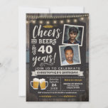 Convite para aniversário de 40 anos de felicitaçõe<br><div class="desc">Surpreenda Cheers and Beers aniversário de 40 anos Photo Invitation com conselho de giz e cartazes com áreas personalizáveis de idade e fotos.</div>