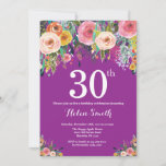 Convite para aniversário de 40 anos de Floral Roxo<br><div class="desc">aniversário de 30 anos Floral Roxo Convite para Mulheres. Flor Floral de Água. Fundo de Violet Lavanda Lilac Roxo. Rosa,  Amarelo,  Laranja,  Flor Roxo. Aniversário Adulto. Para mais personalização,  clique no botão "Personalizar" e use a ferramenta design para modificar este modelo.</div>