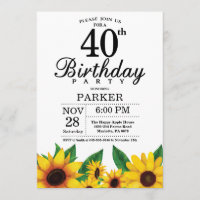 Convite para aniversário de 40 anos de girassol