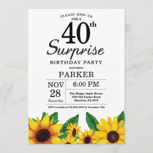 Convite para aniversário de 40 anos de Surpresa d