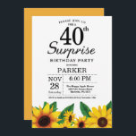 Convite para aniversário de 40 anos de Surpresa de<br><div class="desc">Convite para aniversário de 40 anos da Surpresa de Girassol. Flores Florais e Fundo Branco. Retro De Vintagem Do País. Aniversário das mulheres. 15 12 13 16º 18º 20 21rua 30 40º 50º 60º 70 90 100º, qualquer idade. Digital Imprimível. Para mais personalização, clique no botão "Personalizar" e use a...</div>