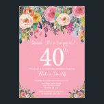 Convite para aniversário de 40 anos de Surpresa Fl<br><div class="desc">aniversário de 40 anos de Surpresa Floral Rosa, Convite para Mulheres. Flor Floral de Água. Fundo Rosa. Rosa, Amarelo, Laranja, Flor Roxo. Aniversário Adulto. 13 15 16º 18º 20 21 rua 30 40º 50º 80 de 60º 70 de 100º, qualquer idade. Para mais personalização, clique no botão "Personalizar" e use...</div>