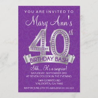 Convite para aniversário de 40 anos Diamond - Marc