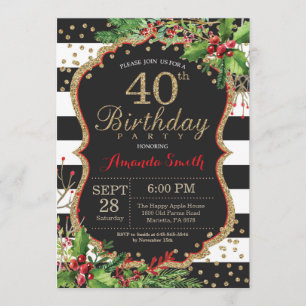 Convite para aniversário de 40 anos. Dourado Verm