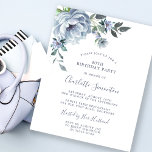 Convite para aniversário de 40 anos Floral Azul Du<br><div class="desc">Uma peônia azul empoeirada e flores silvestres decoram um bonito convite de aniversário. A caligrafia moderna acrescenta ao Boho Vibe.</div>