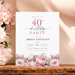 Convite para aniversário de 40 anos Floral Cor-de-<br><div class="desc">Celebre em estilo com um convite para aniversário de 40 anos de caligrafia floral de jardim, perfeito para um evento de marco. Com designs florais vibrantes e caligrafia elegante, este convite dá um tom caprichoso mas sofisticado para a sua celebração. O tema do jardim exuberante combina beleza natural com uma...</div>