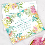 Convite para aniversário de 40 anos Floral de Aqua<br><div class="desc">Novo para o Verão de 2024. A cor da água floral de Verão moderna e colorida apresenta flores cor-de-rosa, azuis-turquesa, amarelas e laranja. Eles formam uma estrutura botânica, rústica e bófia em torno de seus detalhes de festa de aniversário. Este item faz parte da coleção de Flores de Aquarela de...</div>