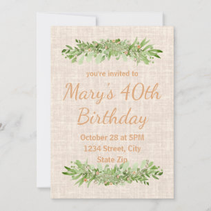 Convite para aniversário de 40 anos - Linen Greene