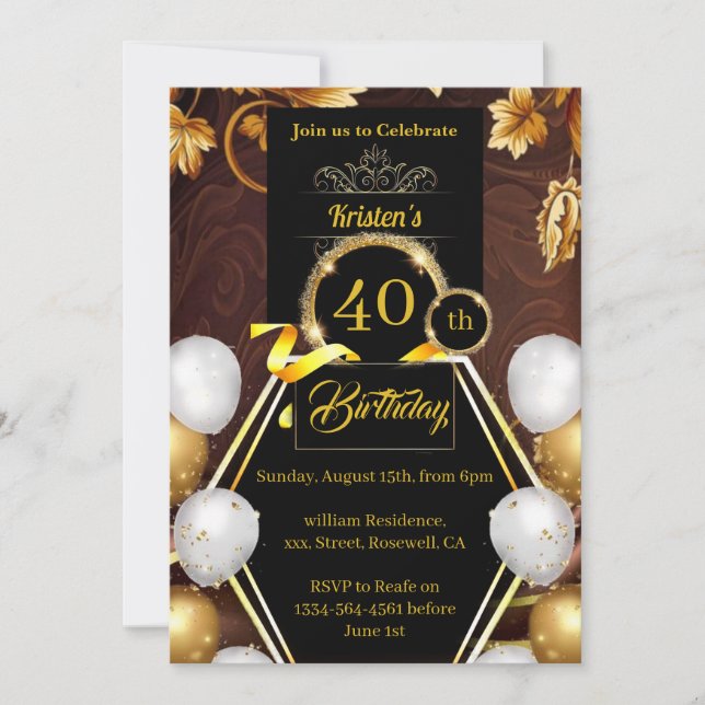 Convite para aniversário de 40 anos personalização (Frente)