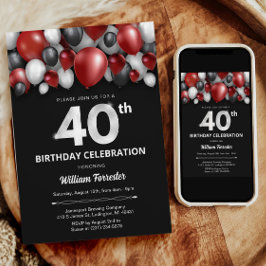 Convite para aniversário de 40 anos preto Red Silv
