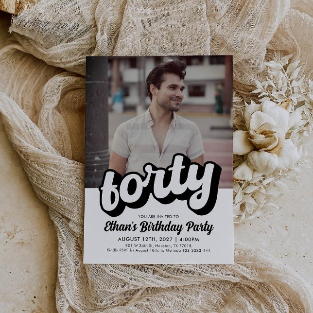 Convite para aniversário de 40 anos retrô | Quaren (Criador carregado)