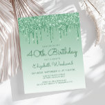 Convite para aniversário de 40 anos Verde de Drive<br><div class="desc">Este convite de aniversário de 40 anos de tendência apresenta uma borda brilhante verde faux glitter e fundo verde ombre verde. As palavras "aniversário de 40 anos" e o nome do convidado de honra aparecem em um script de escrita manual verde casual, com o resto do texto personalizável na fonte...</div>