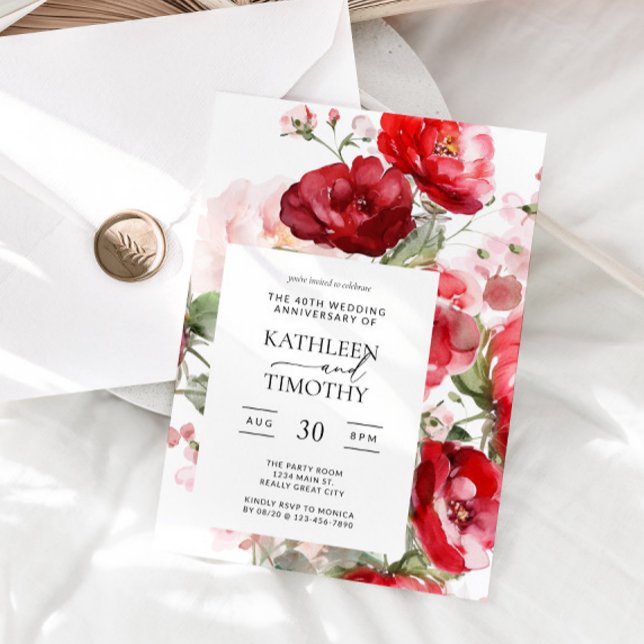 Convite para aniversário de 40 casamentos (40th Wedding Anniversary Invitation)