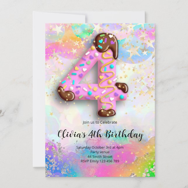Convite para Aniversário de 4 Anos de Meninas (Frente)