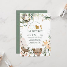 Convite para aniversário de amigos da floresta flo