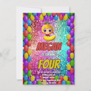 Convite para aniversário de animação de Banana par