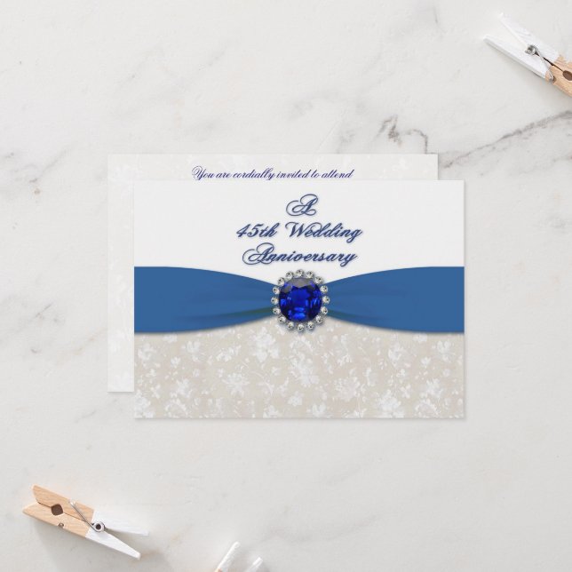 Convite para aniversário de casamento Damask 45th (Frente/Verso In Situ)