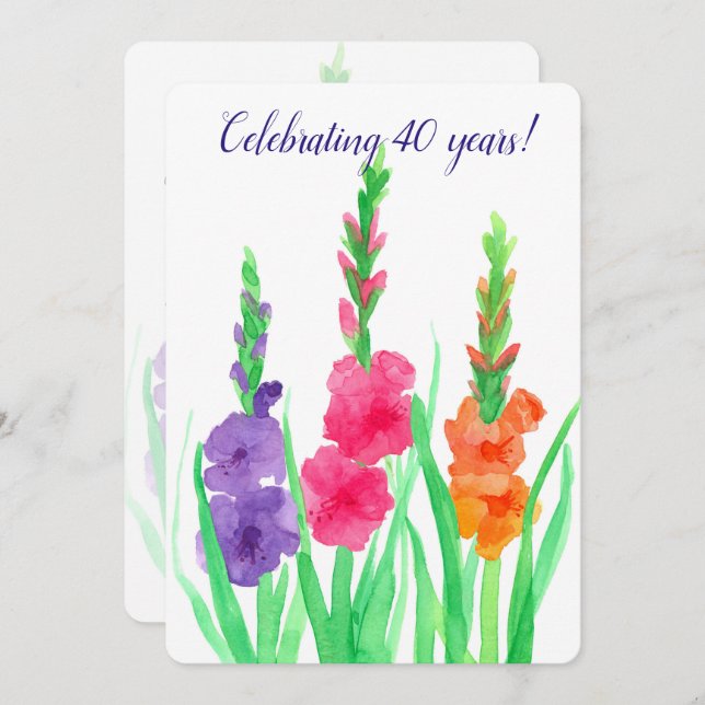 Convite para aniversário de casamento Gladiolus 40 (Frente/Verso)