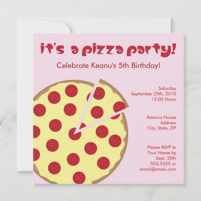 Convite para Aniversário de criança da Pizza Party (Frente)
