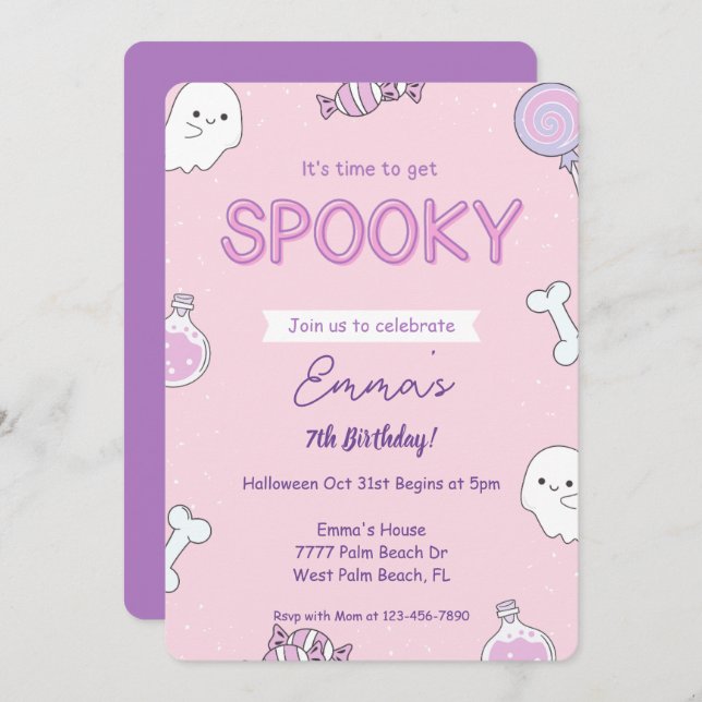 Convite para Aniversário de criança de Halloween R (Frente/Verso)